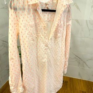 White and neon coral cover up tunic